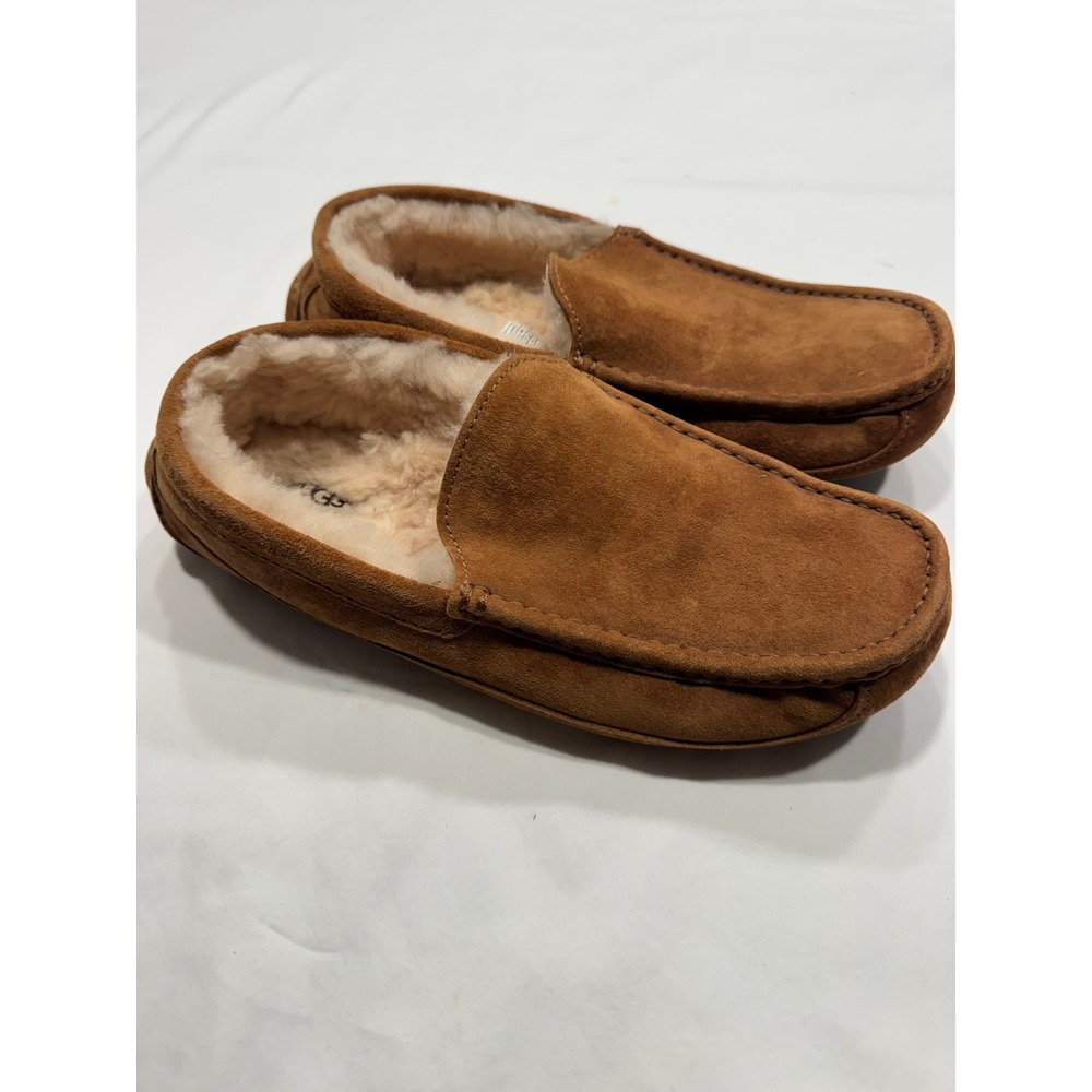 UGG Ascot Suede Slippers Shearling Lined Loafers 12 Chestnut Brown Excellent